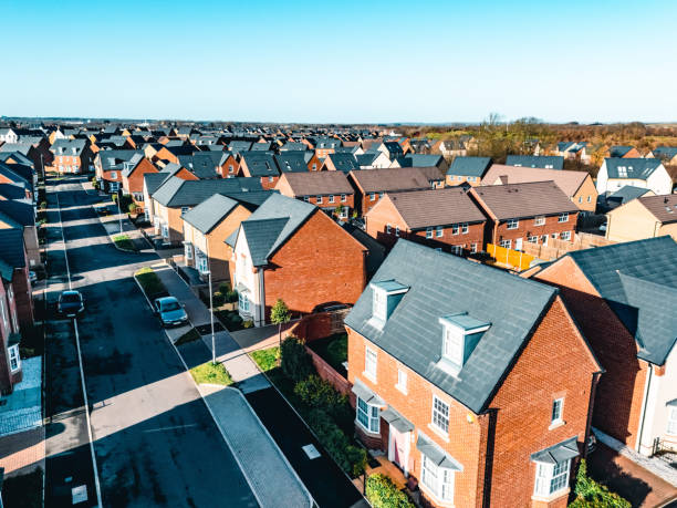 Aerial shots of the town in England, UK
